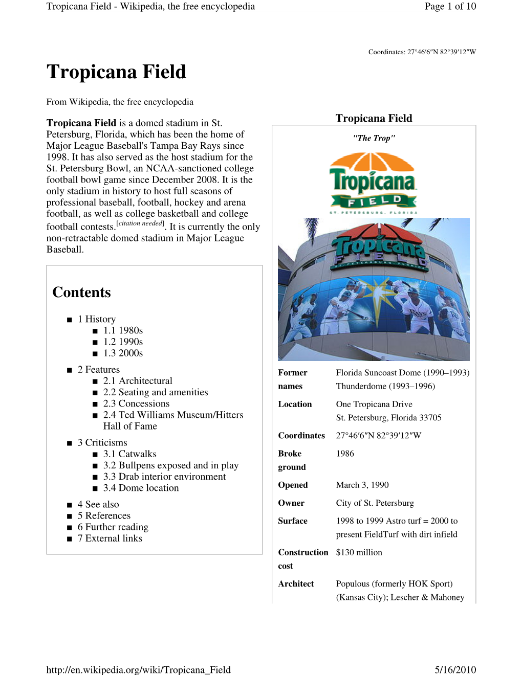 Tropicana Field - Wikipedia, the Free Encyclopedia Page 1 of 10