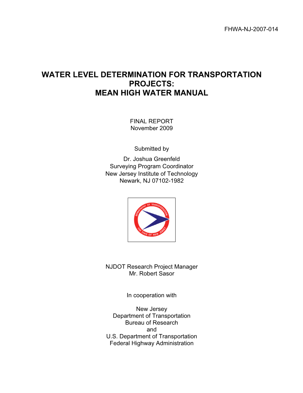 Water Level Determination for Transportation Projects: Mean High Water Manual