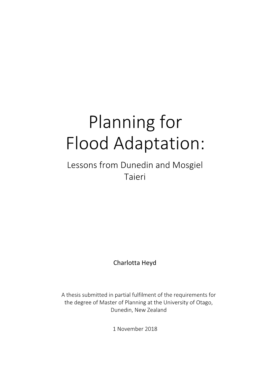 Planning for Flood Adaptation: Lessons from Dunedin and Mosgiel Taieri