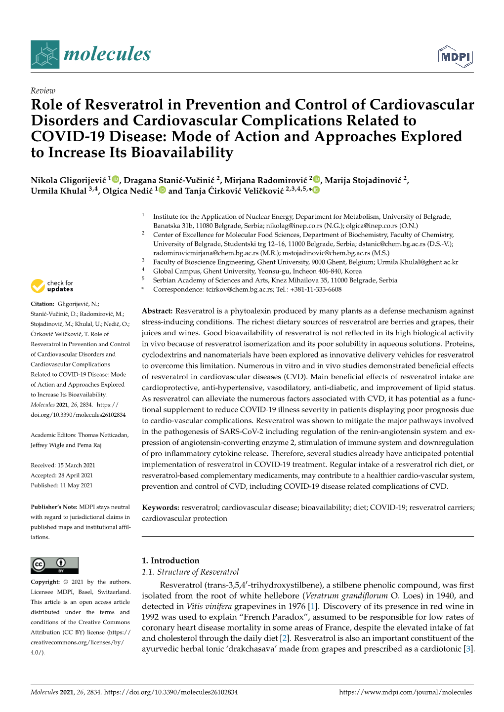 Role of Resveratrol in Prevention and Control of Cardiovascular Disorders