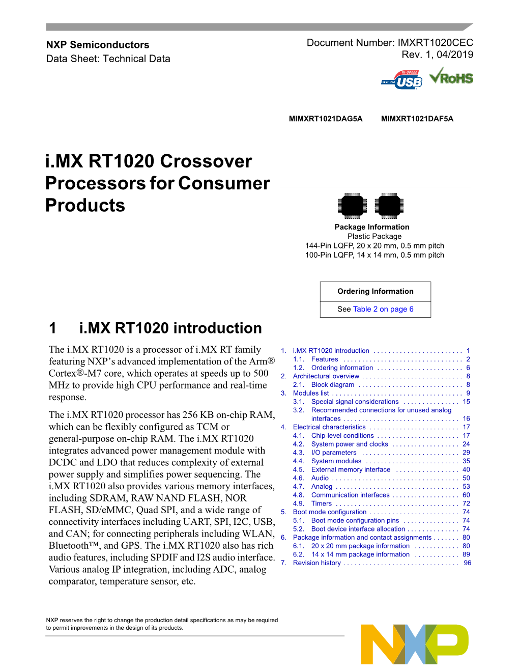 I.MX RT1020 Crossover Proessors for Consurmer Products