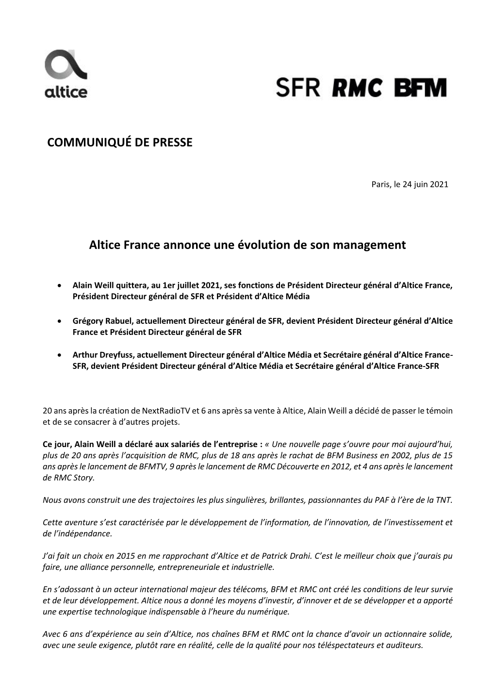 Altice France Annonce Une Évolution De Son Management