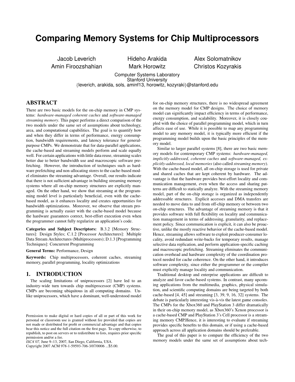 Comparing Memory Systems for Chip Multiprocessors