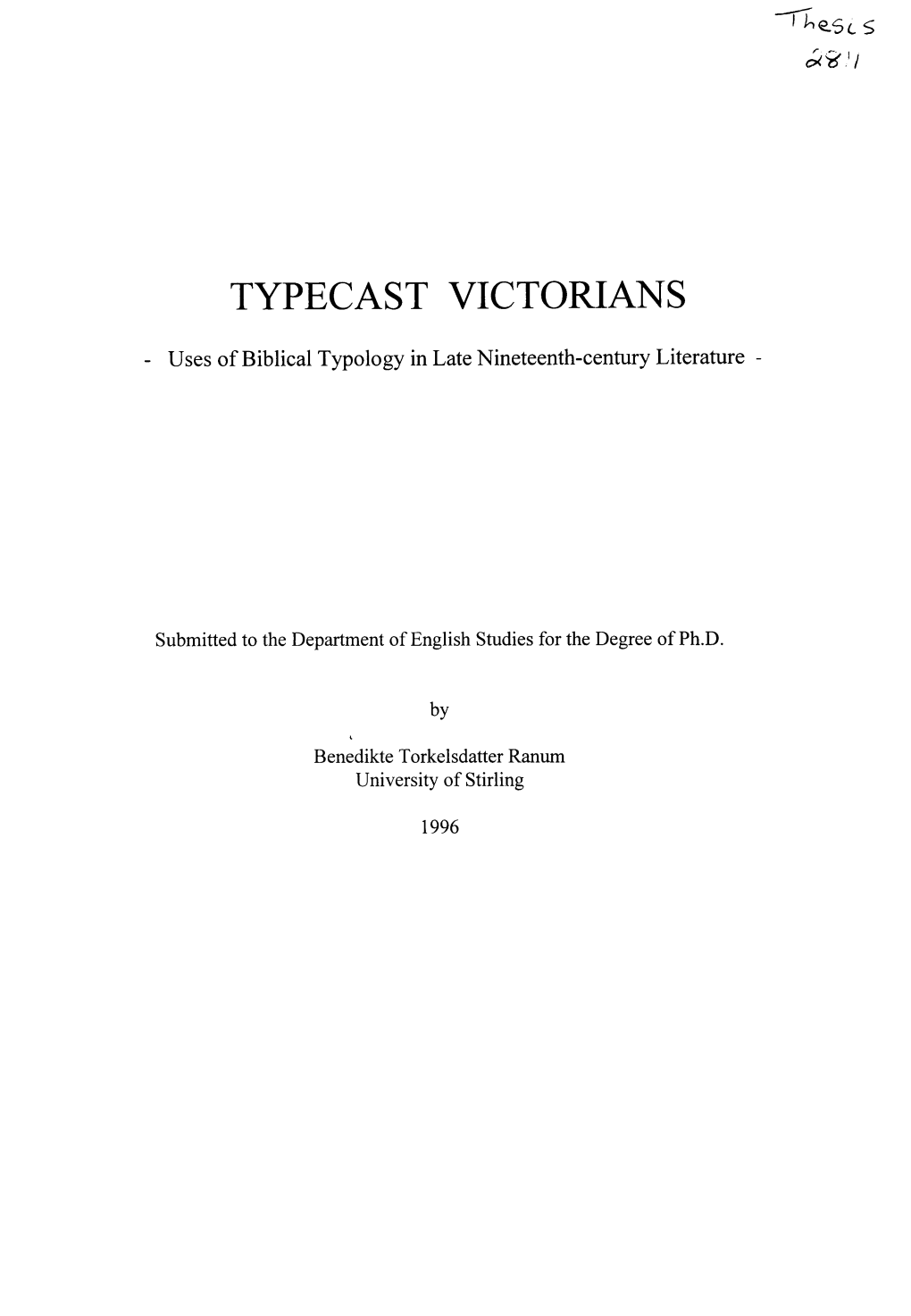 Uses of Biblical Typology in Late Nineteenth-Century Literature