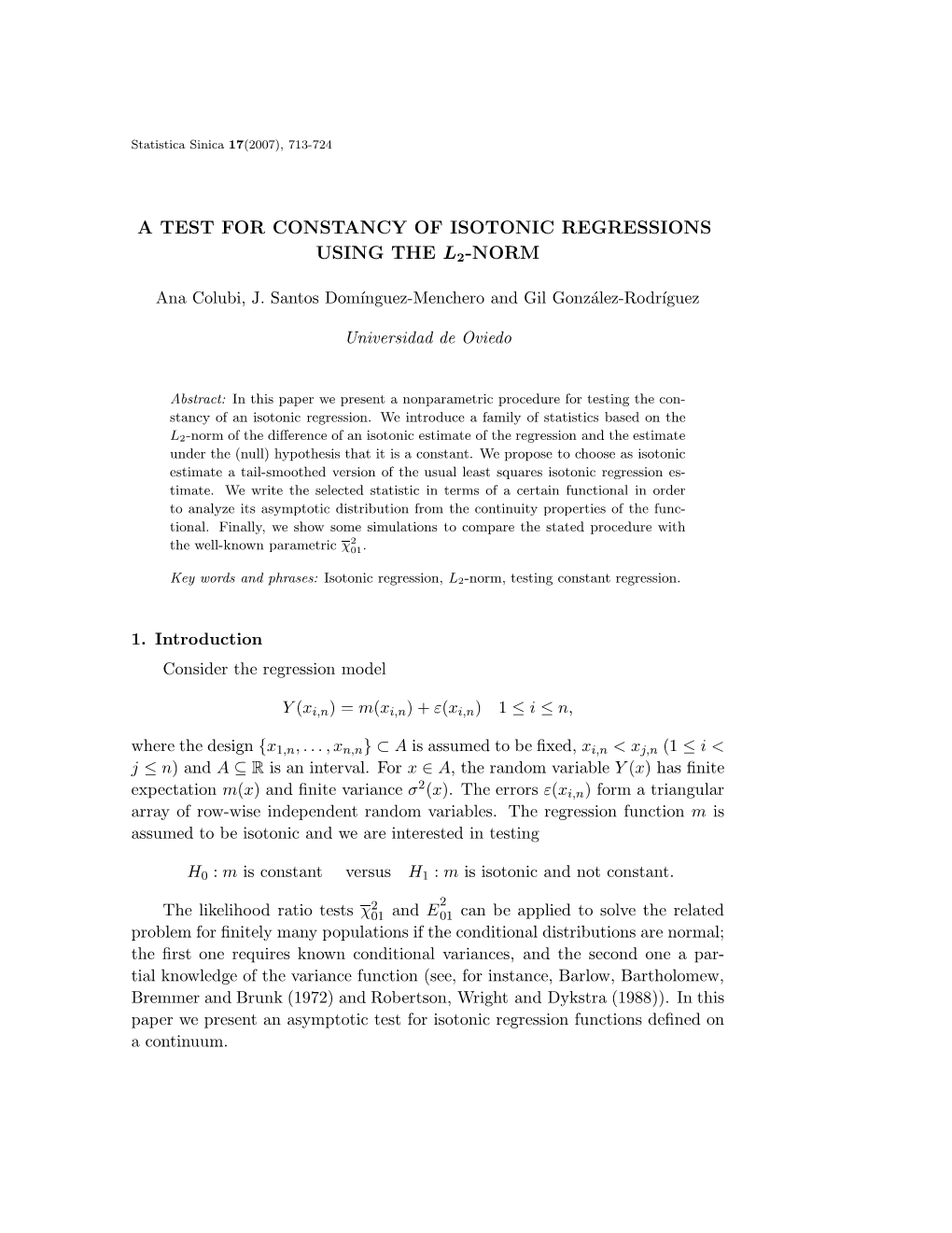 A Test for Constancy of Isotonic Regressions Using