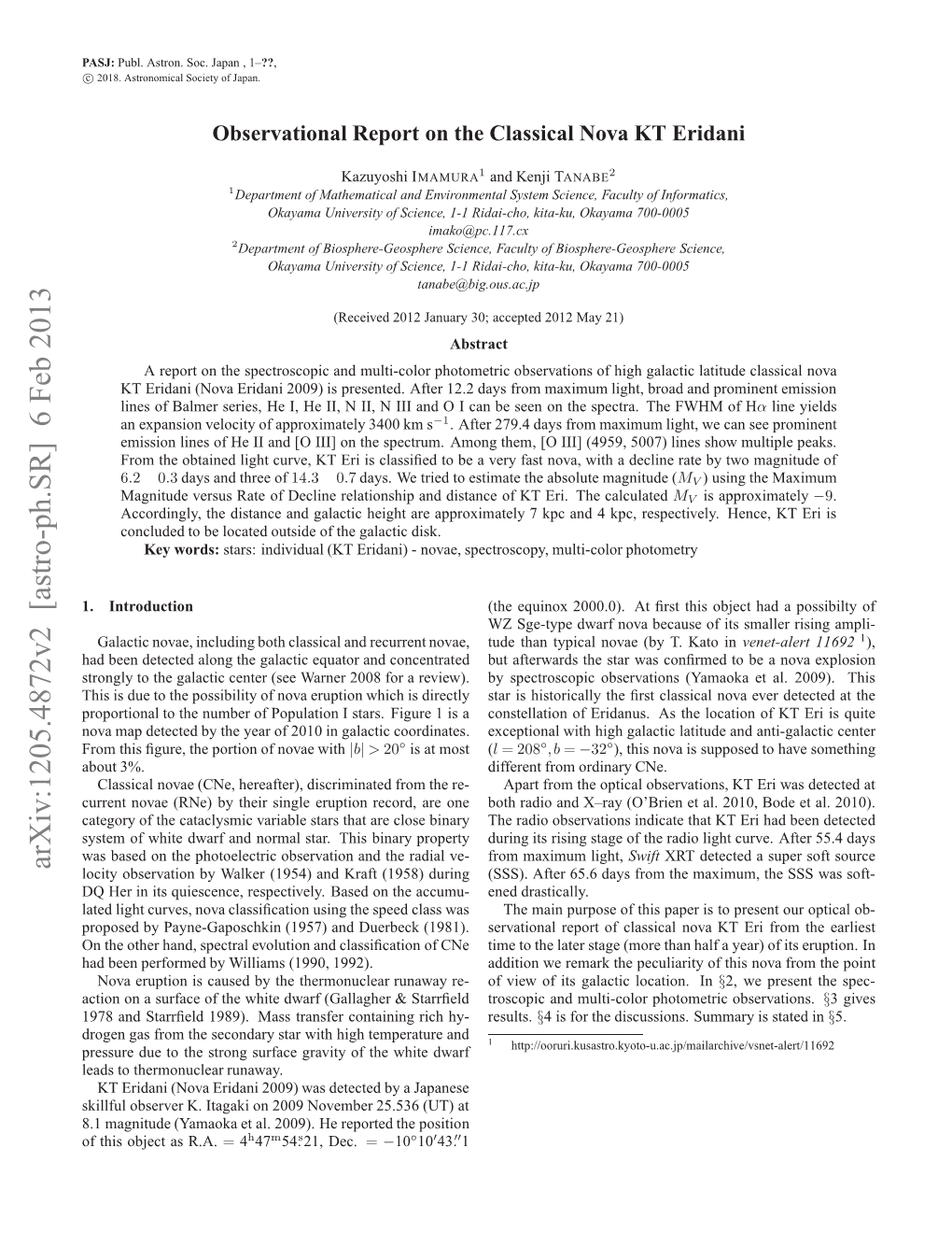 Observational Report on the Classical Nova KT Eridani