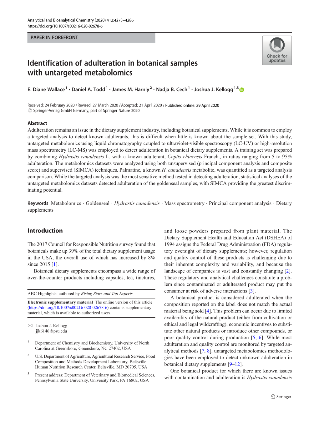 Identification of Adulteration in Botanical Samples with Untargeted Metabolomics