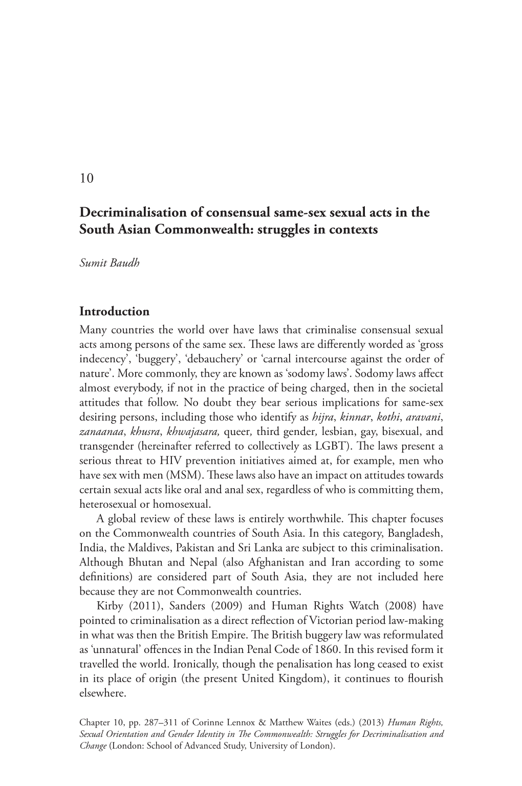 10 Decriminalisation of Consensual Same-Sex Sexual Acts