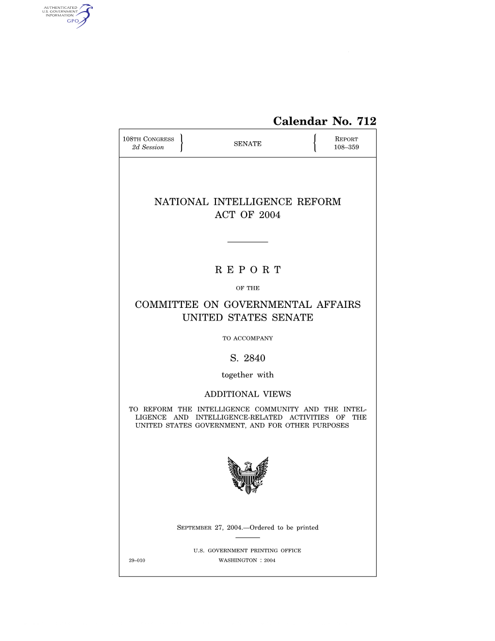 National Intelligence Reform Act of 2004