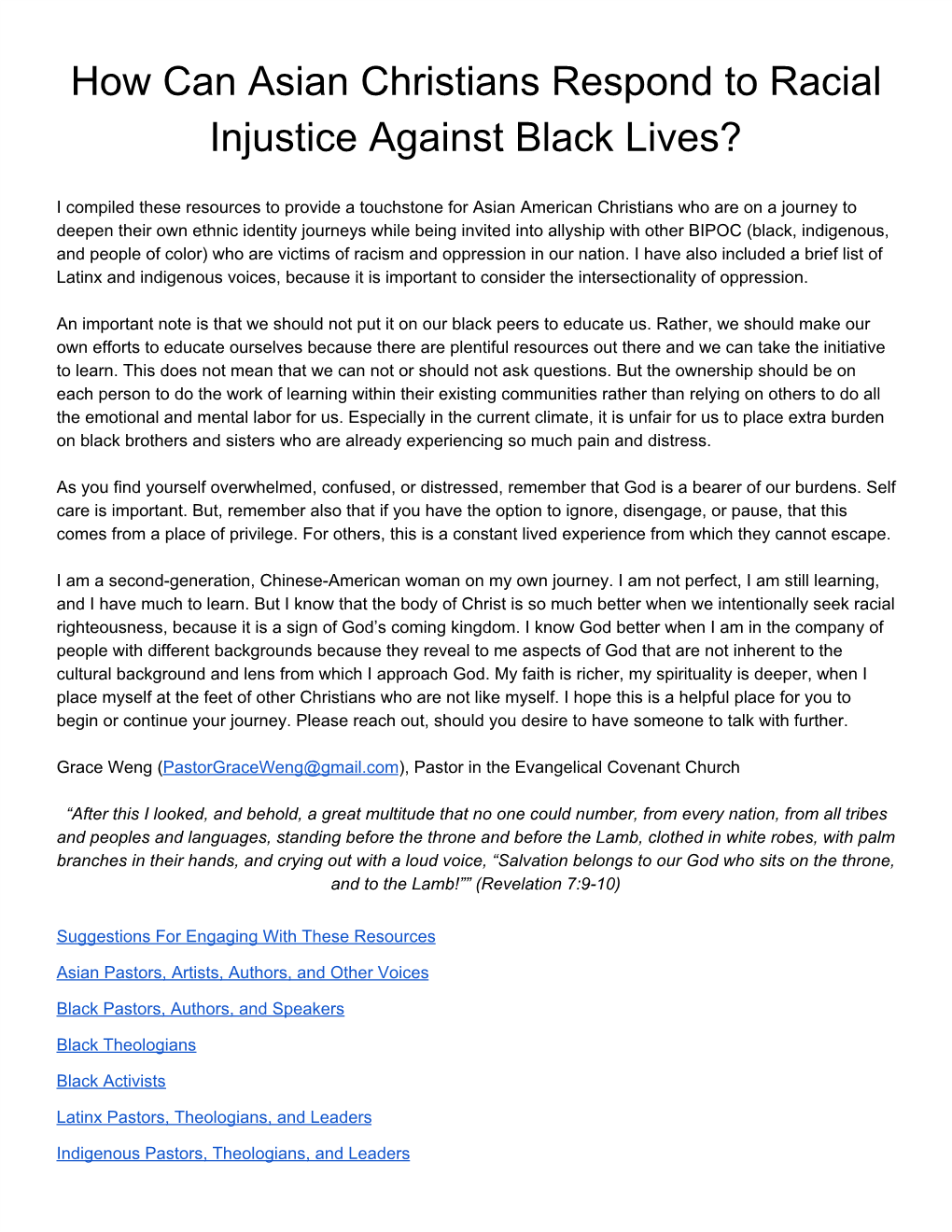Asian Christian for Black Lives Resources