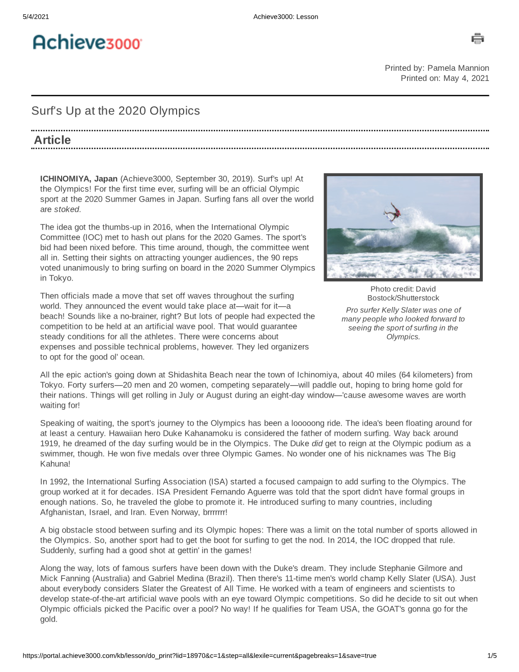 Surf's up at the 2020 Olympics Article