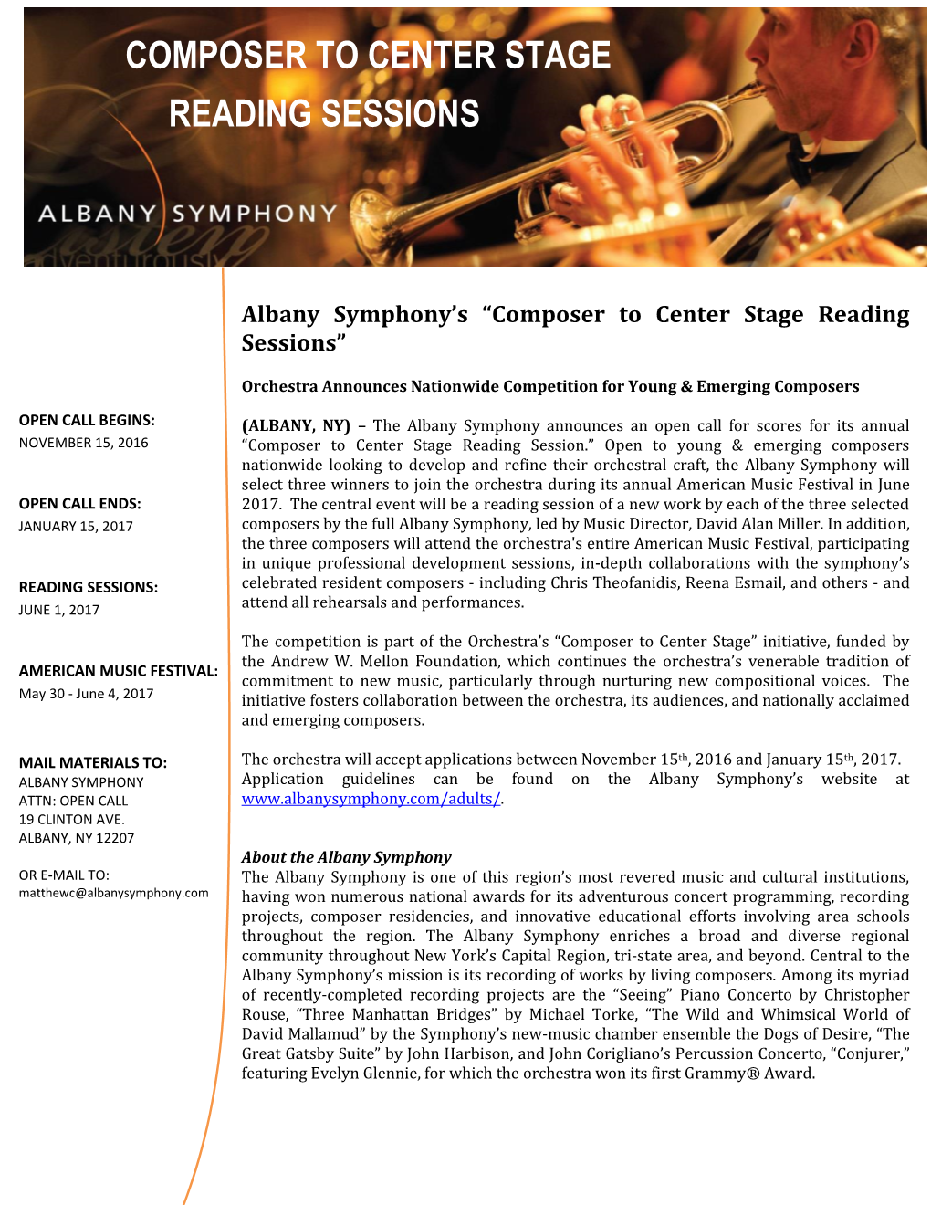 Composer to Center Stage Reading Sessions