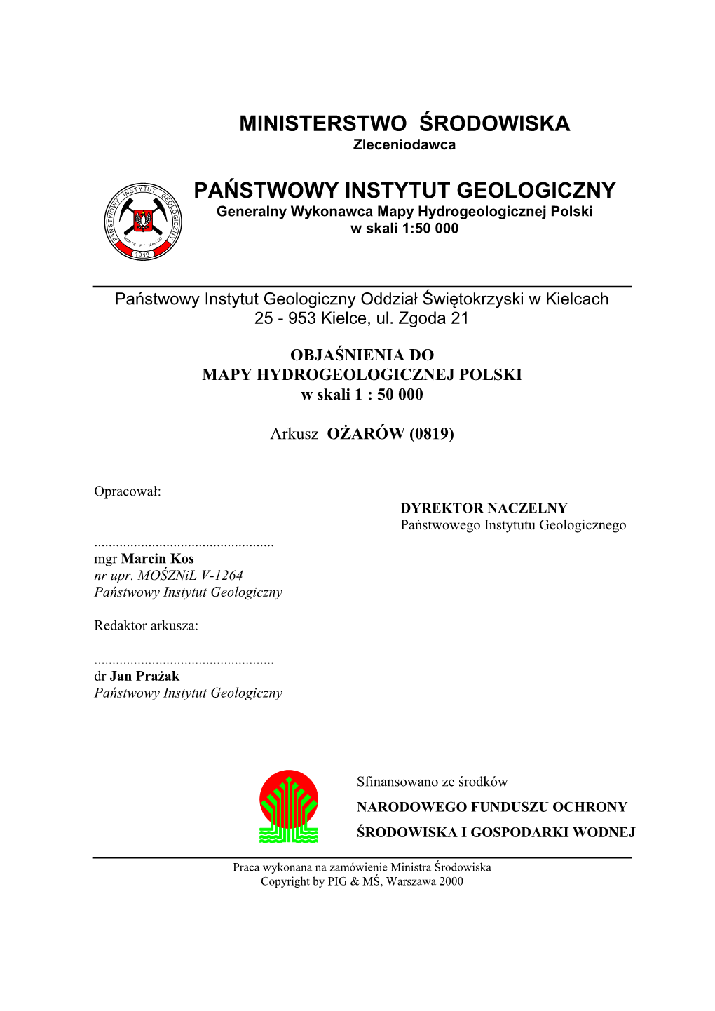 Mapa Hydrogeologiczna Polski 1:50 000 Arkusz Ożarów - Plansza Główna (Materiał Archiwalny W PIG) Tablica 2
