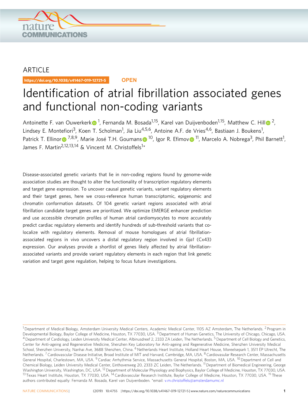 Identification of Atrial Fibrillation Associated Genes and Functional Non-Coding Variants