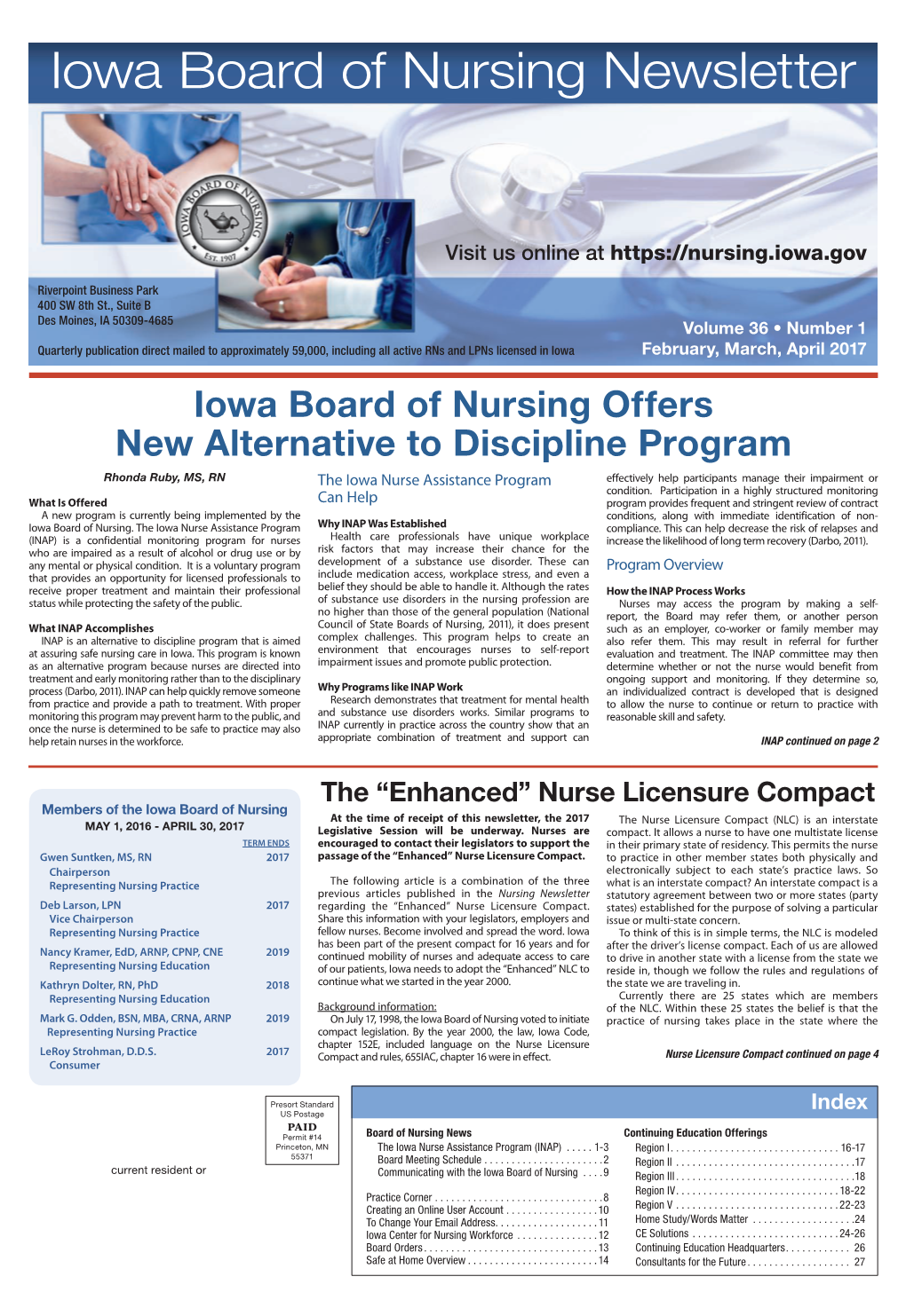 Iowa Board of Nursing Newsletter Feb March April 2017.Pdf