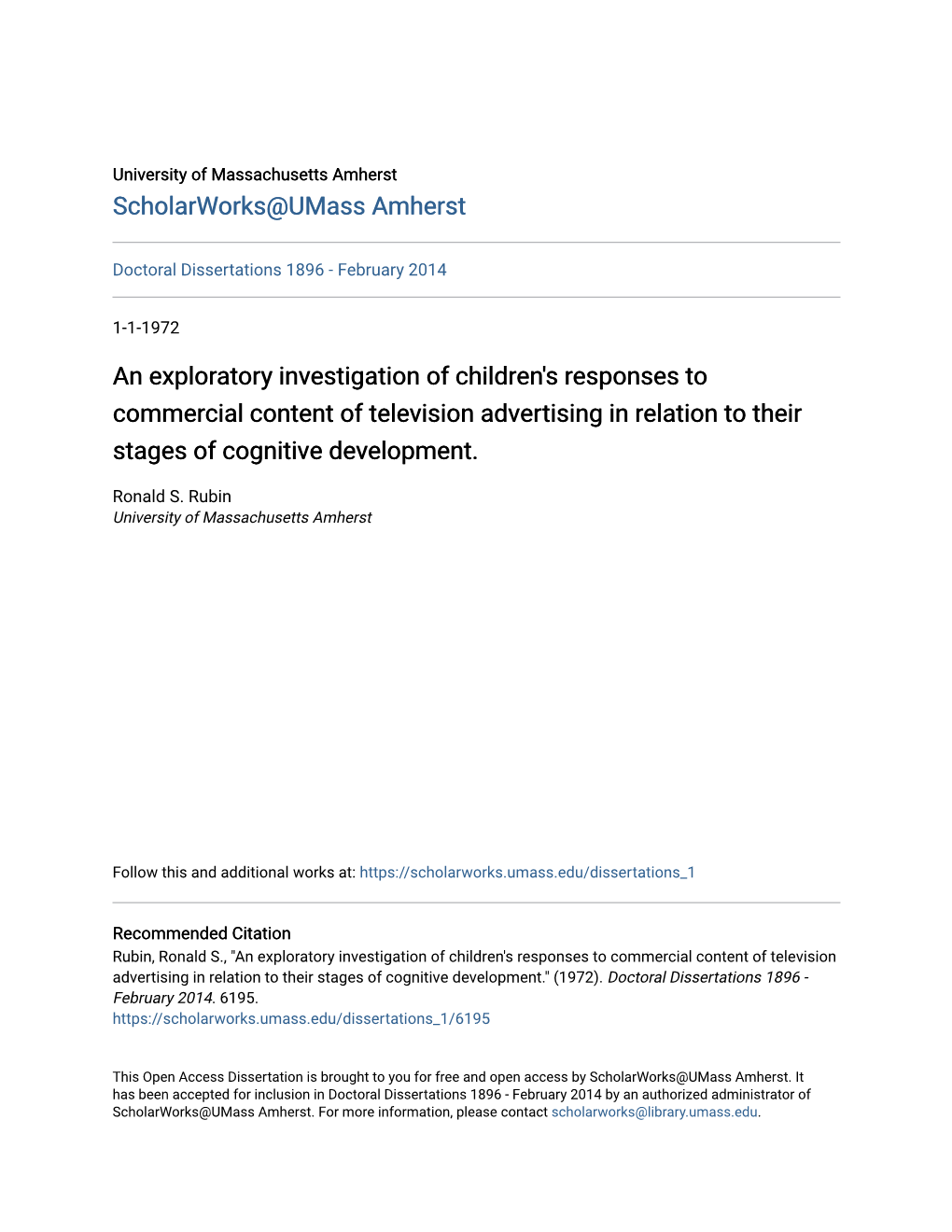 An Exploratory Investigation of Children's Responses to Commercial Content of Television Advertising in Relation to Their Stages of Cognitive Development