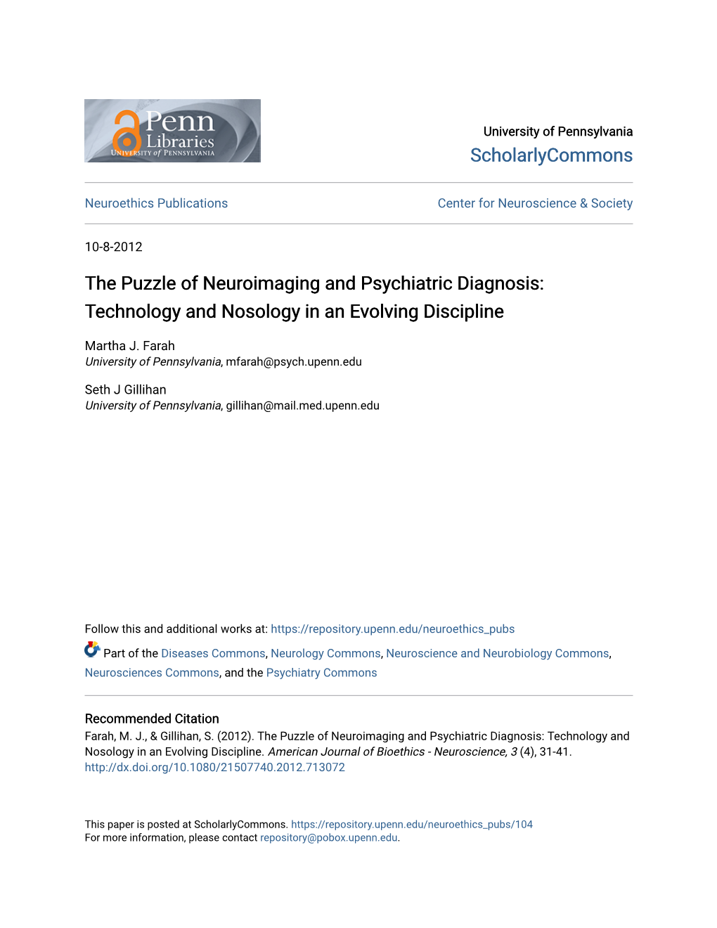 The Puzzle of Neuroimaging and Psychiatric Diagnosis: Technology and Nosology in an Evolving Discipline