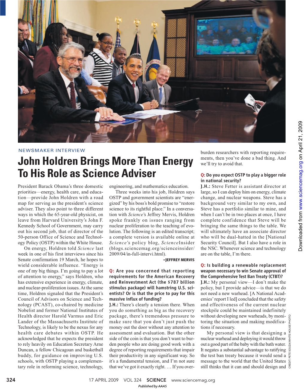 John Holdren Brings More Than Energy to His Role As Science Adviser