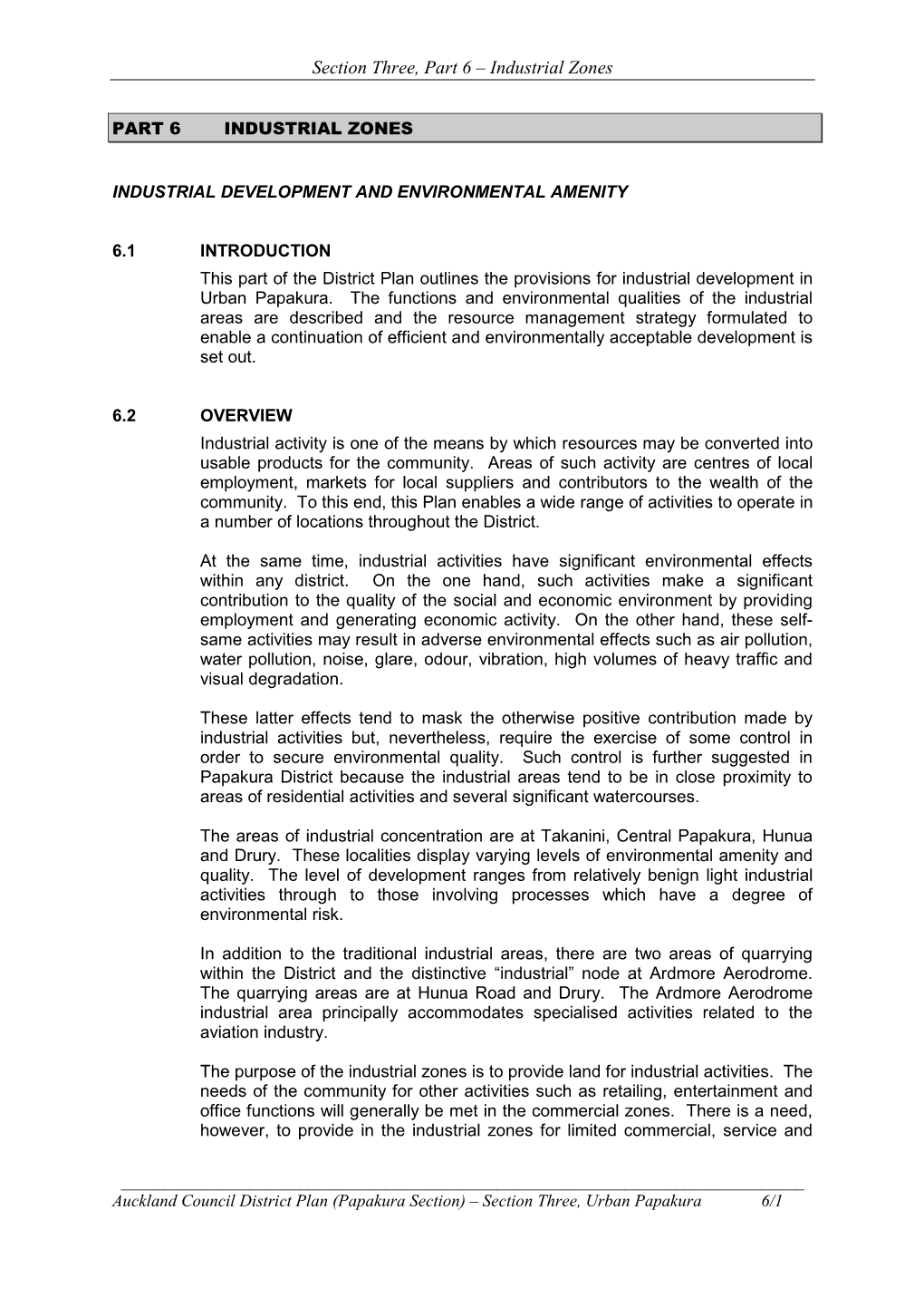 Section Three, Part 6 – Industrial Zones