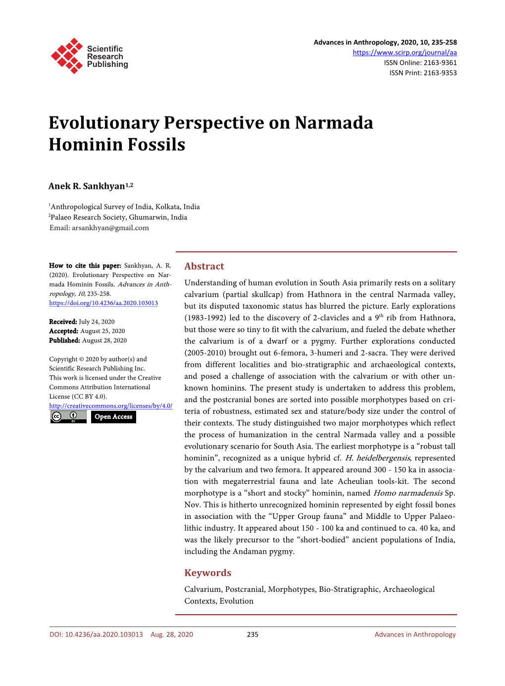 Evolutionary Perspective on Narmada Hominin Fossils