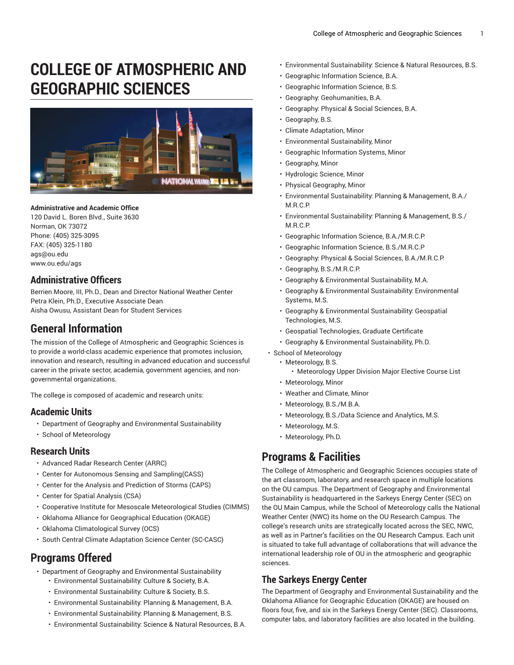 College of Atmospheric and Geographic Sciences 1