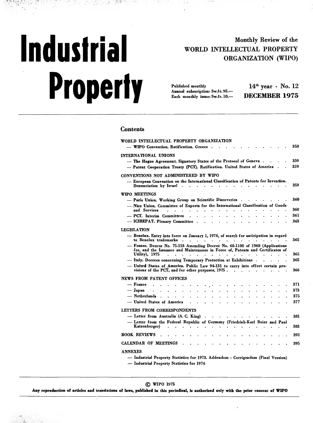 Industrial Property Statistics for 1973