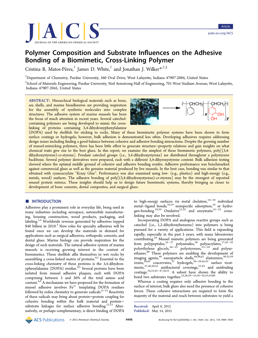 Polymer Composition and Substrate Influences on the Adhesive Bonding of a Biomimetic, Cross-Linking Polymer