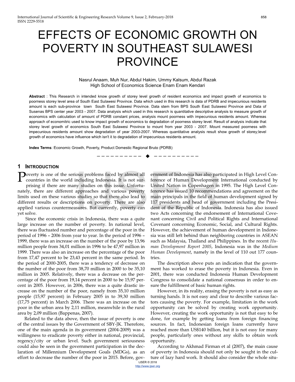 Effects of Economic Growth on Poverty in Southeast Sulawesi Province