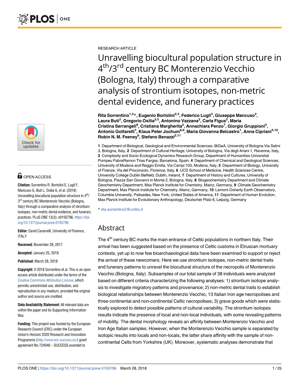 Unravelling Biocultural Population Structure in 4 /3 Century BC Monterenzio Vecchio