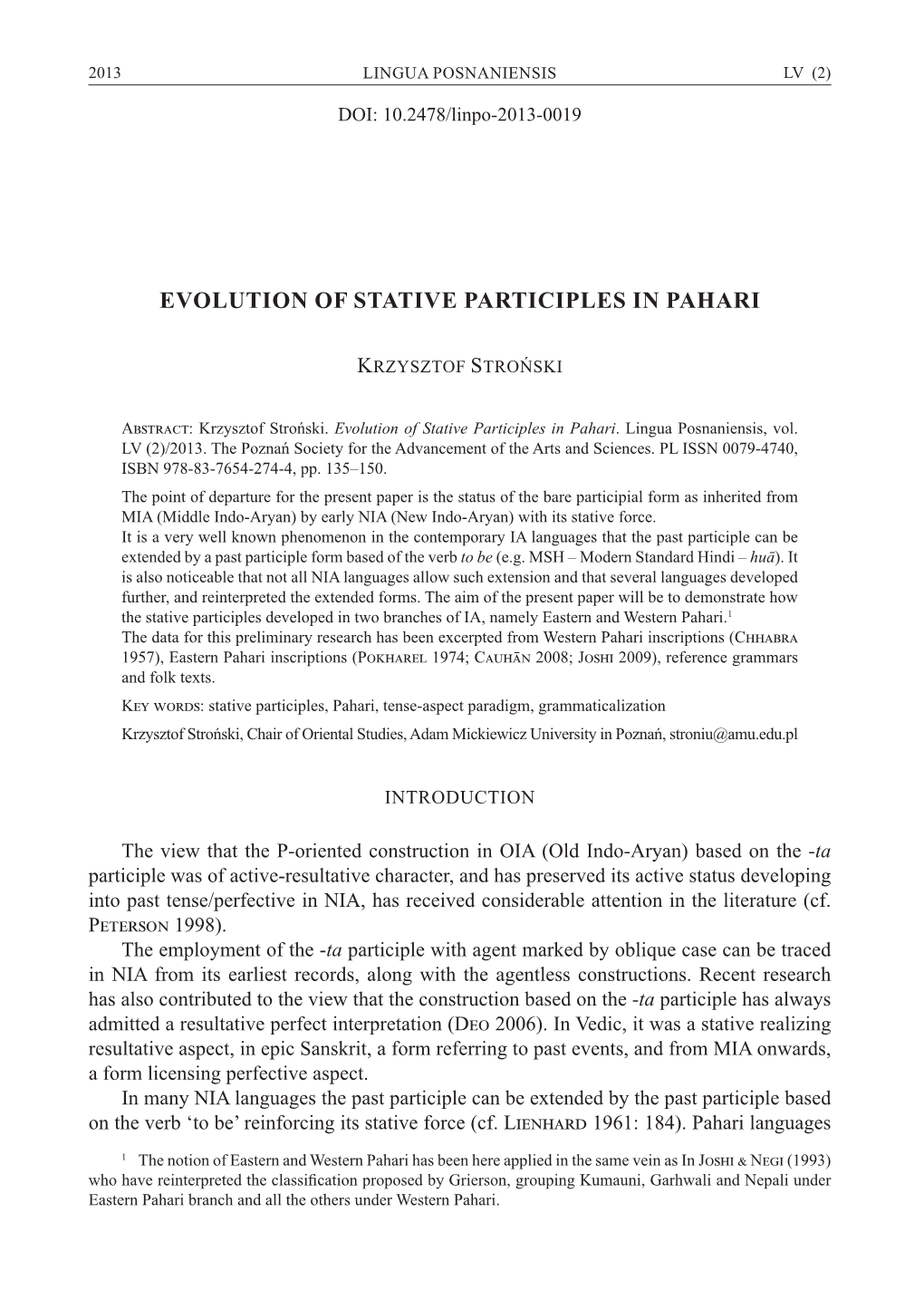 Evolution of Stative Participles in Pahari
