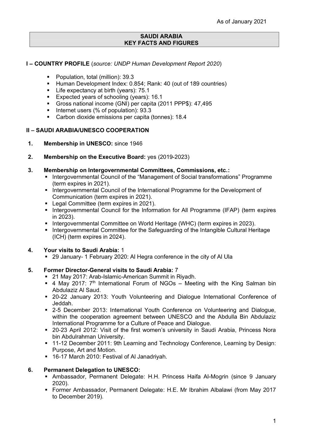 As of January 2021 1 SAUDI ARABIA KEY FACTS and FIGURES I