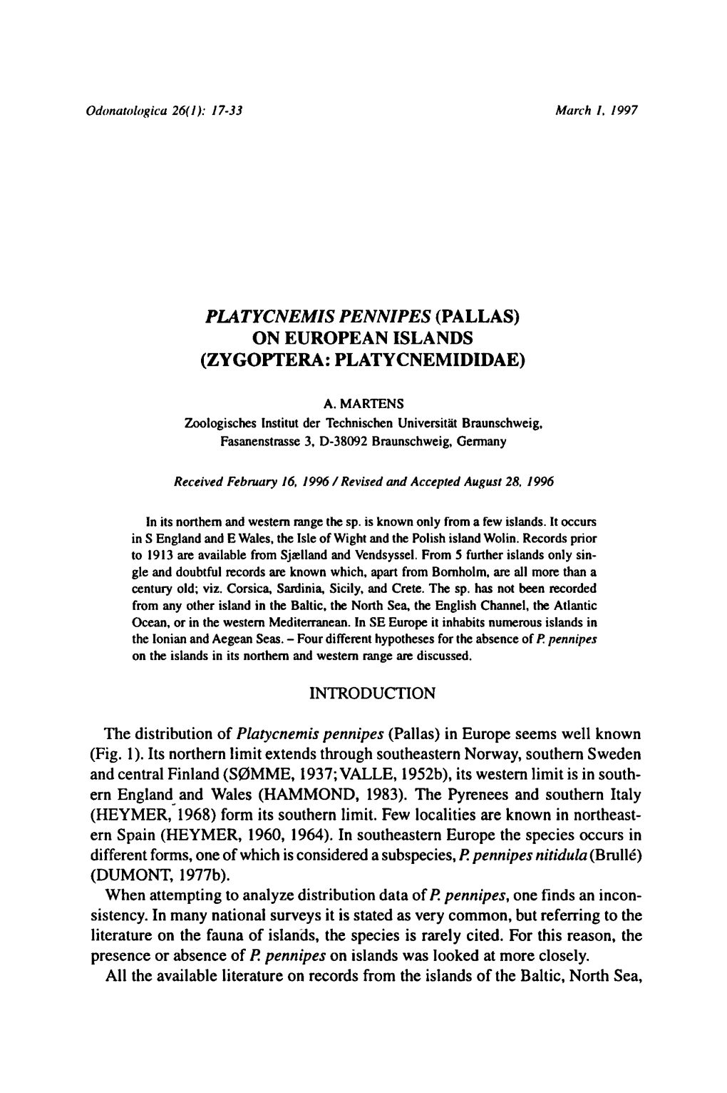 (Pallas) (Zygoptera: Platycnemididae) Platycnemis Pennipes (Pallas) Ern