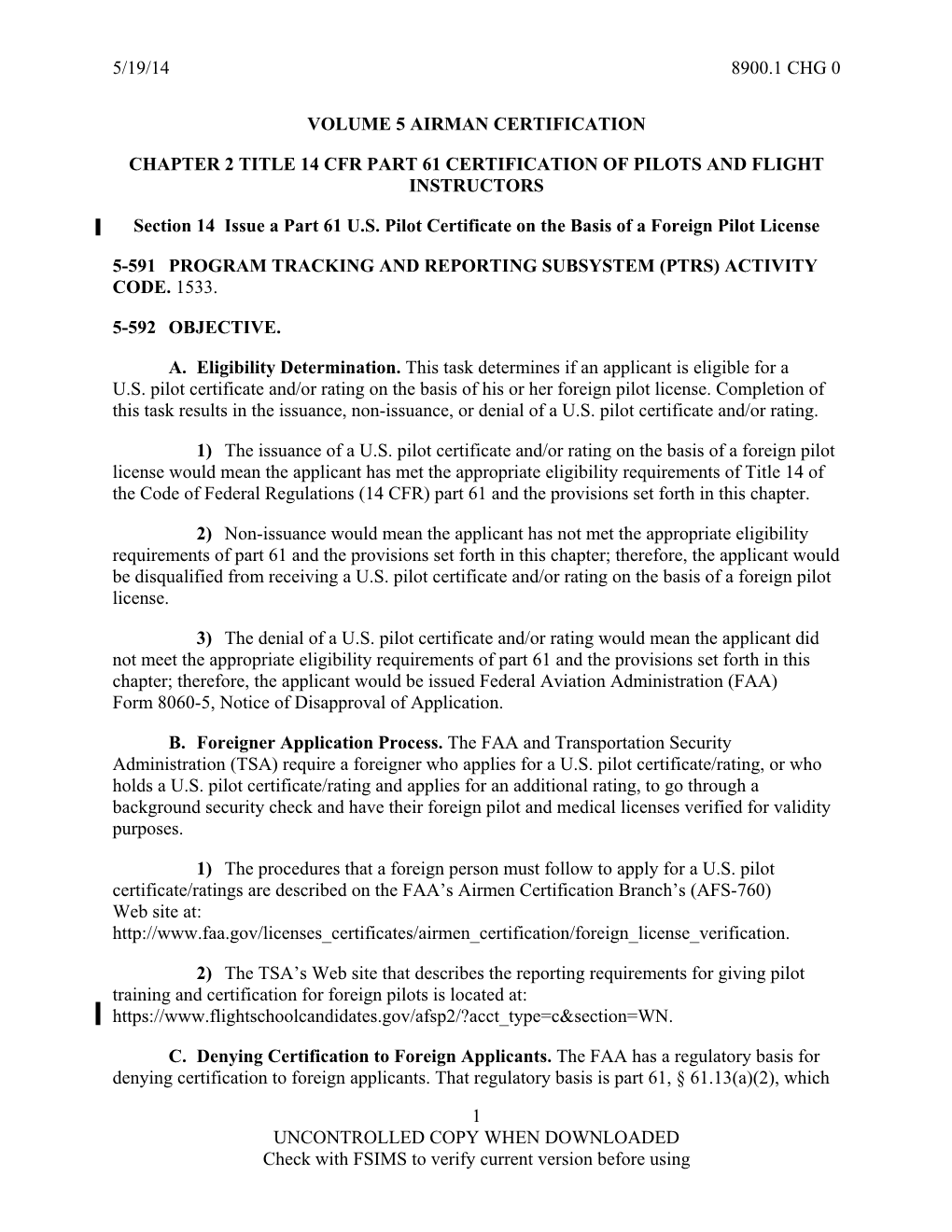 Issue a Part 61 U.S. Pilot Certificate on the Basis of a Foreign Pilot License