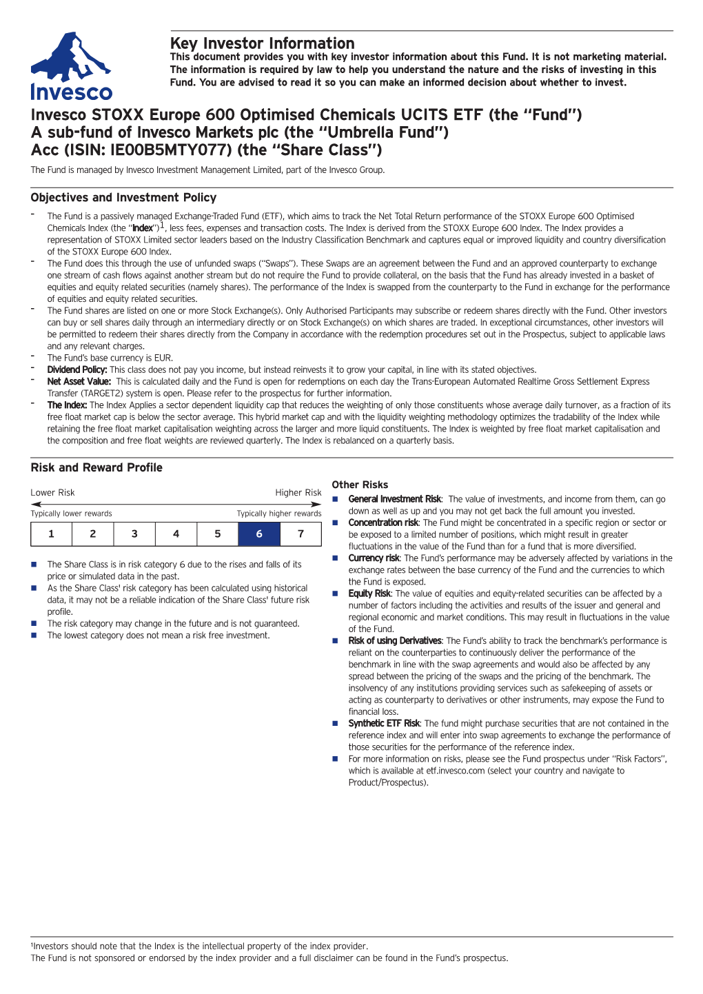 Key Investor Information Invesco STOXX Europe 600