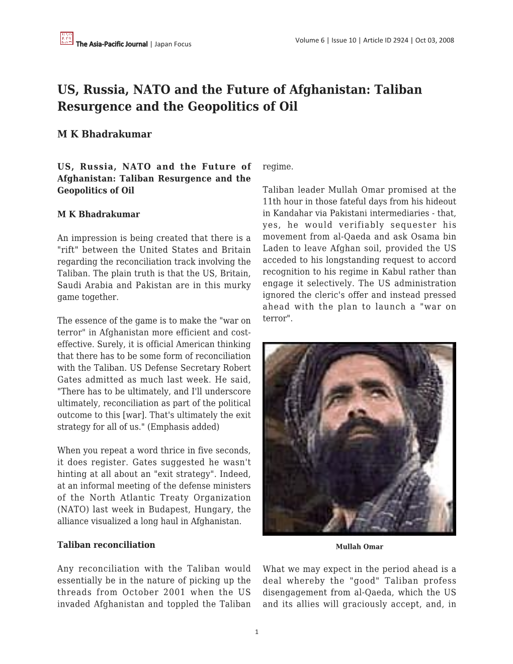 Taliban Resurgence and the Geopolitics of Oil