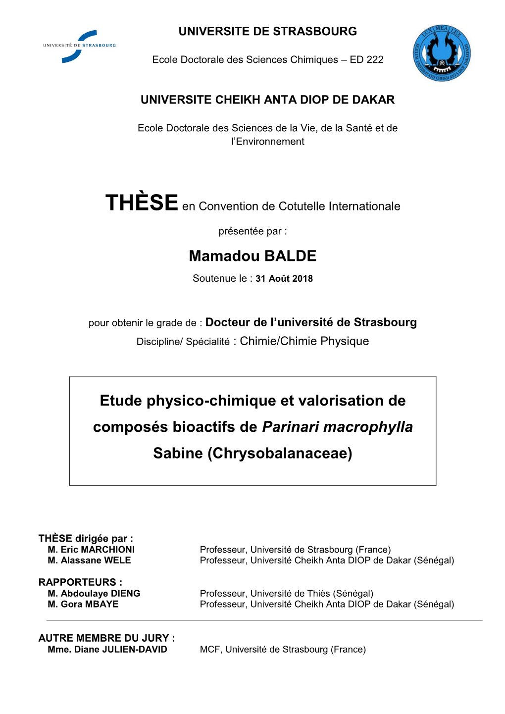 Mamadou BALDE Etude Physico-Chimique Et Valorisation De