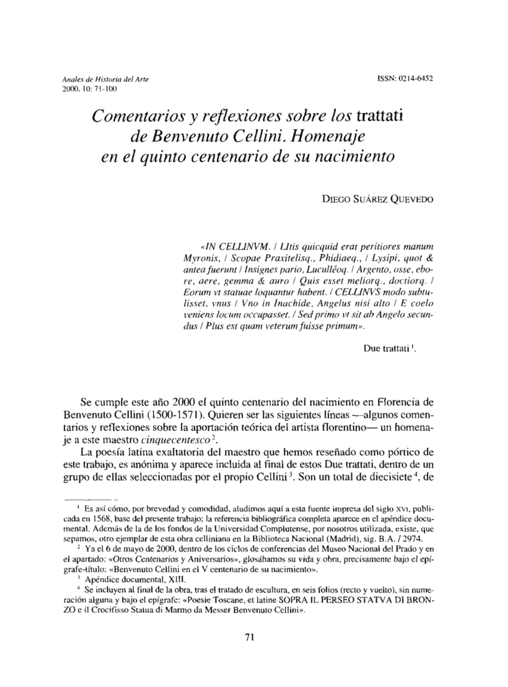 Comentarios Y Reflexiones Sobre Los Trattatí De Benvenuto Cellini