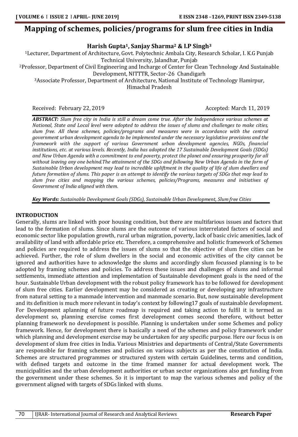 Mapping of Schemes, Policies/Programs for Slum Free Cities in India