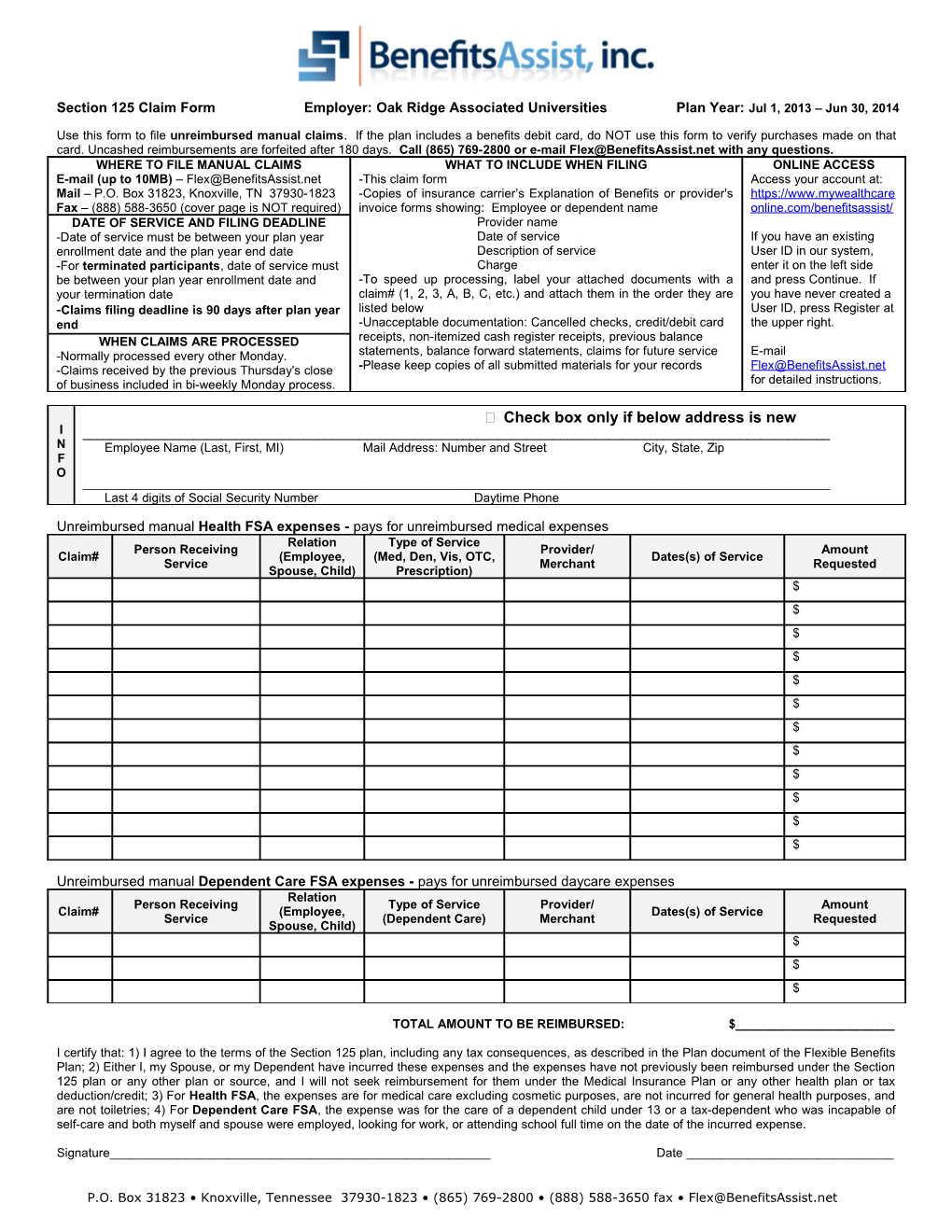 TYPE of CLAIM: Health FSA