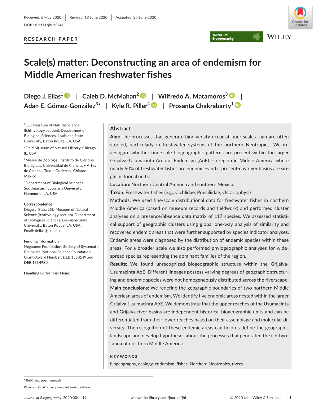 Deconstructing an Area of Endemism for Middle American Freshwater Fishes