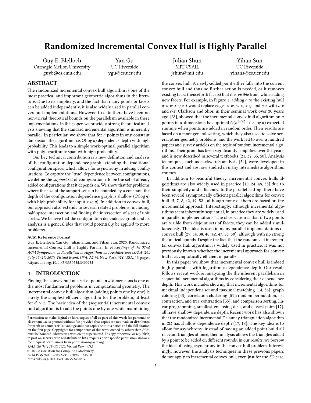 Randomized Incremental Convex Hull Is Highly Parallel