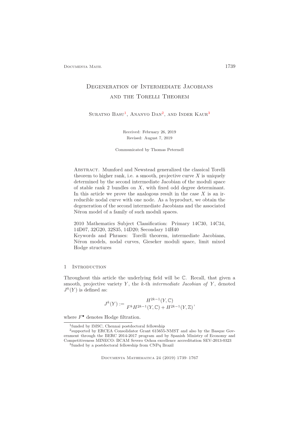 Degeneration of Intermediate Jacobians and the Torelli Theorem