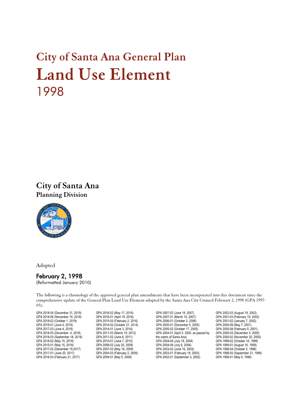 City of Santa Ana General Plan Land Use Element 1998