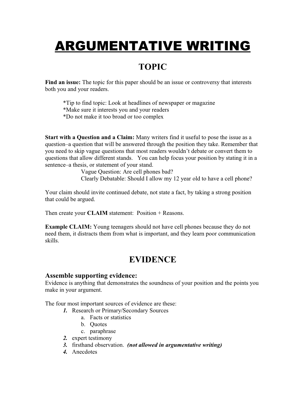 Argumentative Writing