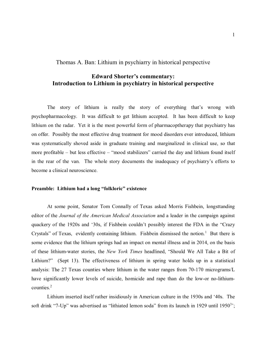 Lithium in Psychiarry in Historical Perspective Edward