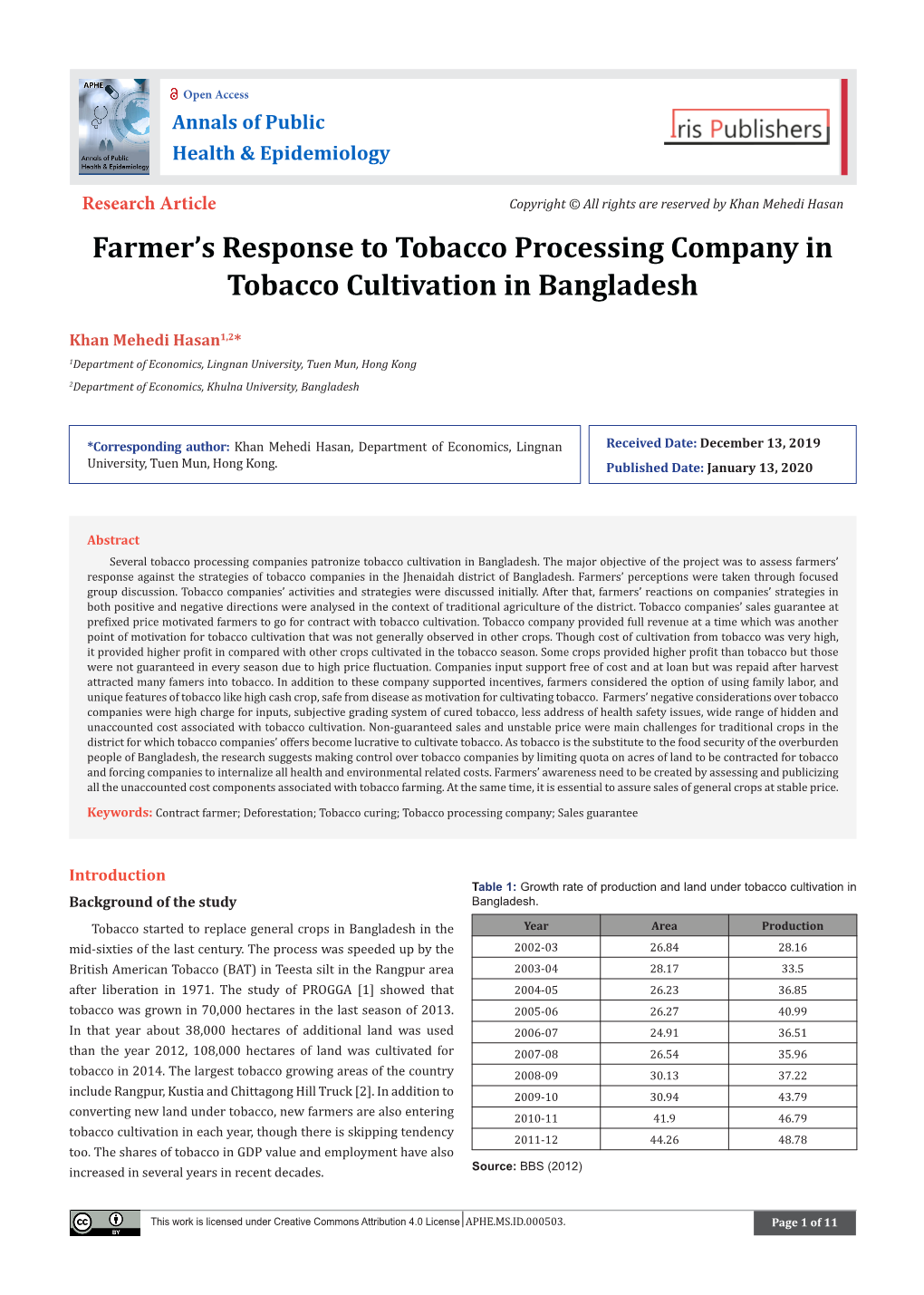 Farmer's Response to Tobacco Processing Company in Tobacco