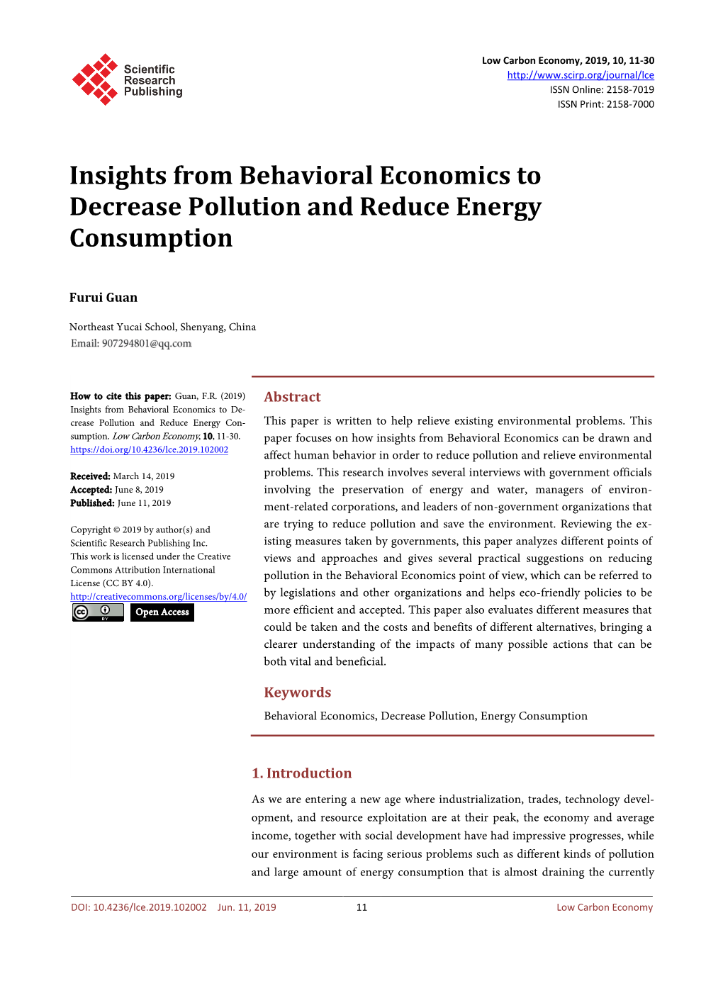 Insights from Behavioral Economics to Decrease Pollution and Reduce Energy Consumption