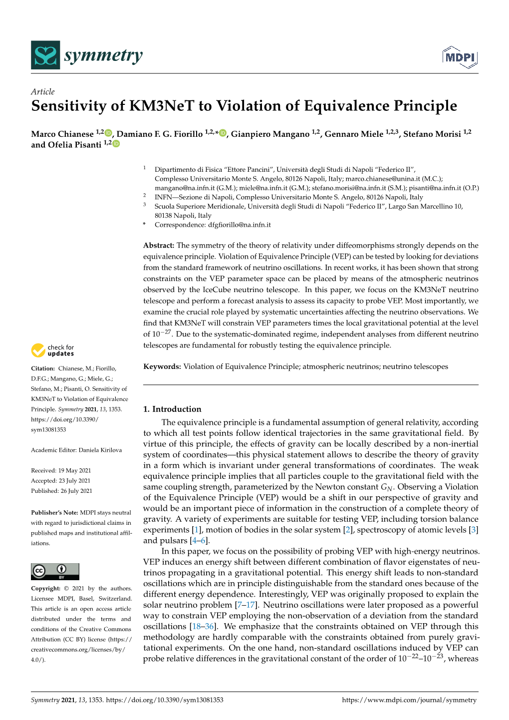 Sensitivity of Km3net to Violation of Equivalence Principle