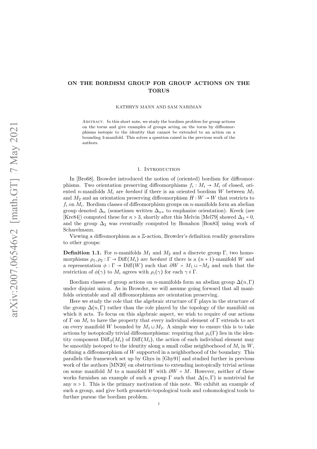 Arxiv:2007.06546V2 [Math.GT] 7 May 2021