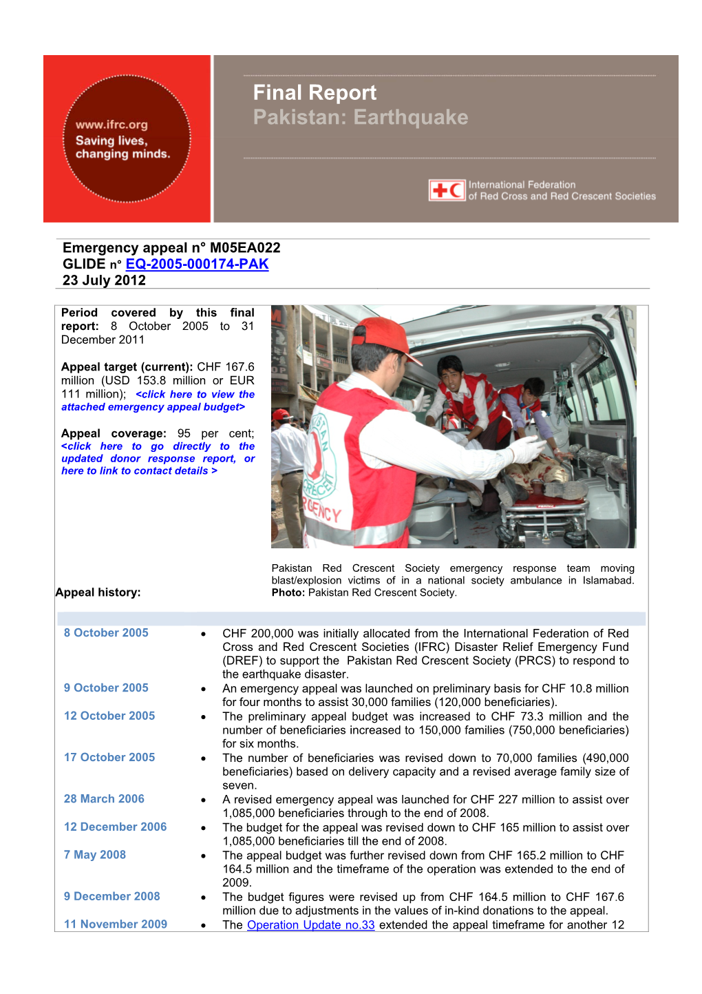 Final Report Pakistan: Earthquake